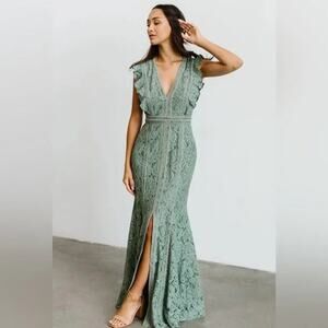 Baltic Born Monroe Romantic Bridesmaid Boho Sage Maxi Formal Dusty Green Dress S